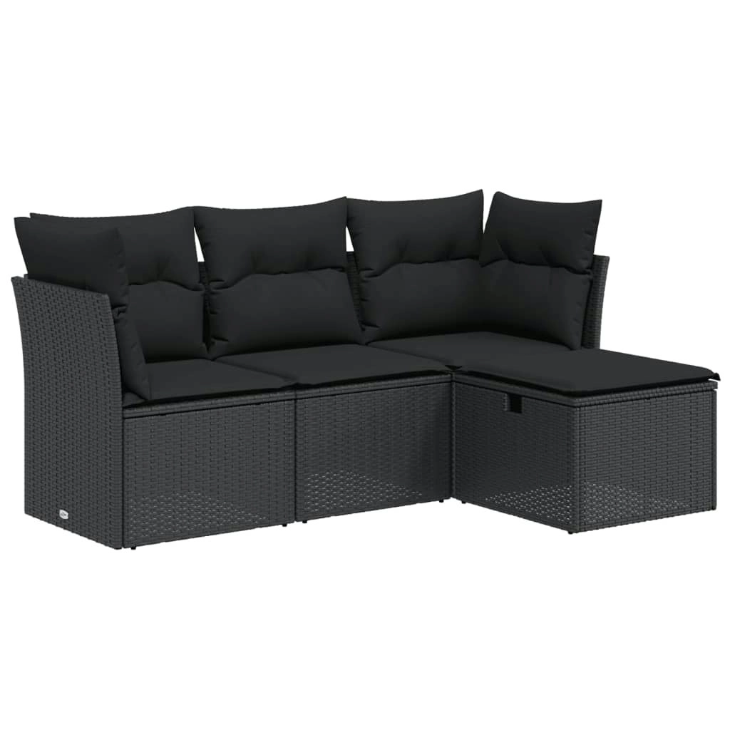 4 Piece Garden Sofa Set with Cushions Black Poly Rattan 3263111