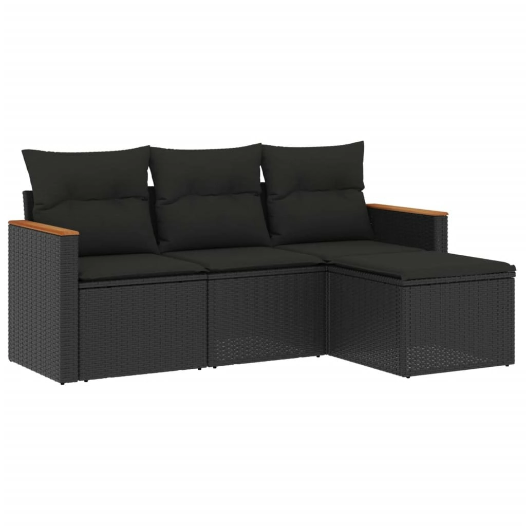 4 Piece Garden Sofa Set with Cushions Black Poly Rattan 3225901