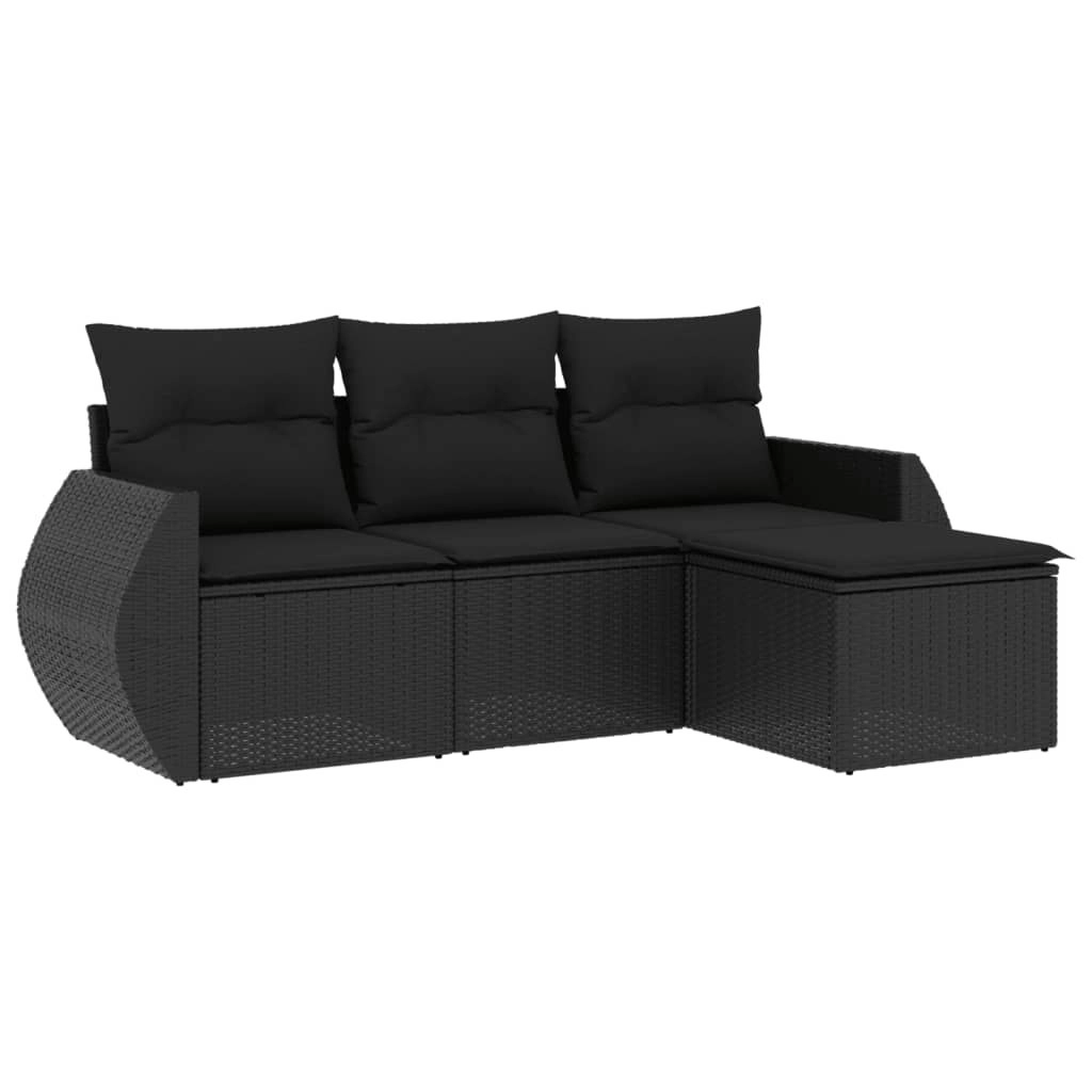 4 Piece Garden Sofa Set with Cushions Black Poly Rattan 3221264