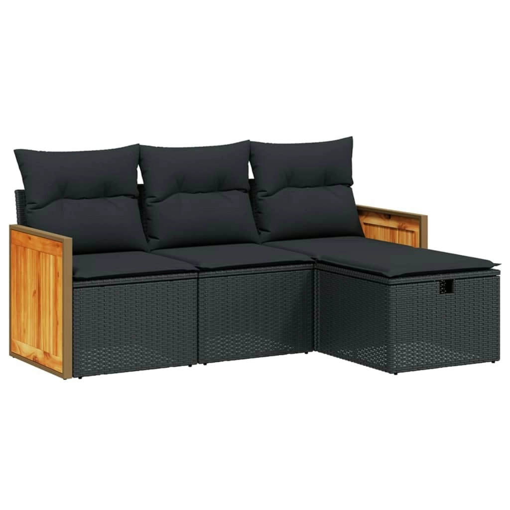 4 Piece Garden Sofa Set with Cushions Black Poly Rattan 3265703