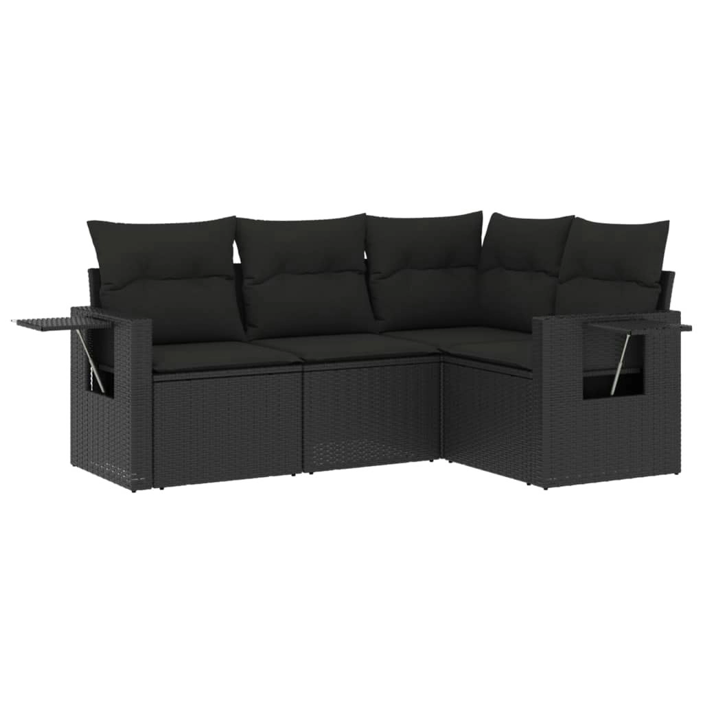 4 Piece Garden Sofa Set with Cushions Black Poly Rattan 3220104