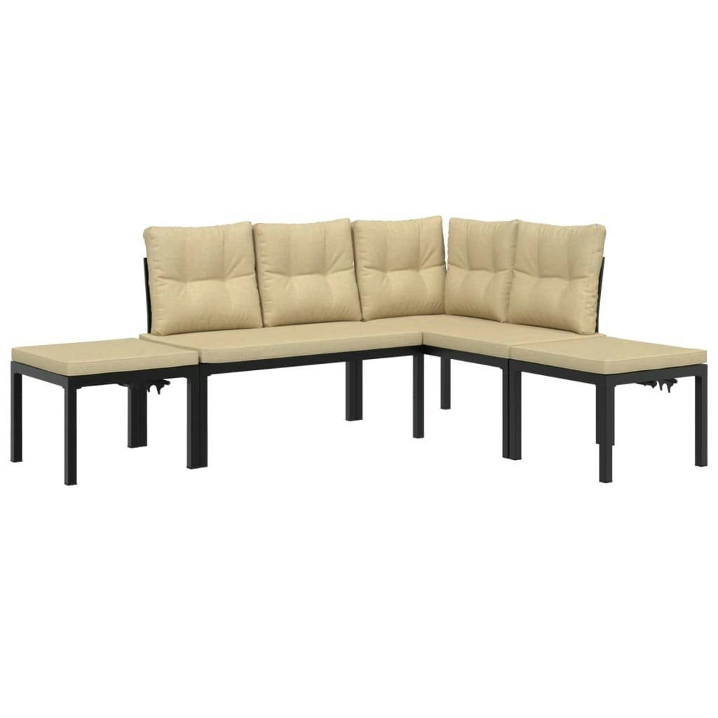 4 Piece Garden Sofa Set with Cushions Black Powder-coated Steel 3283661