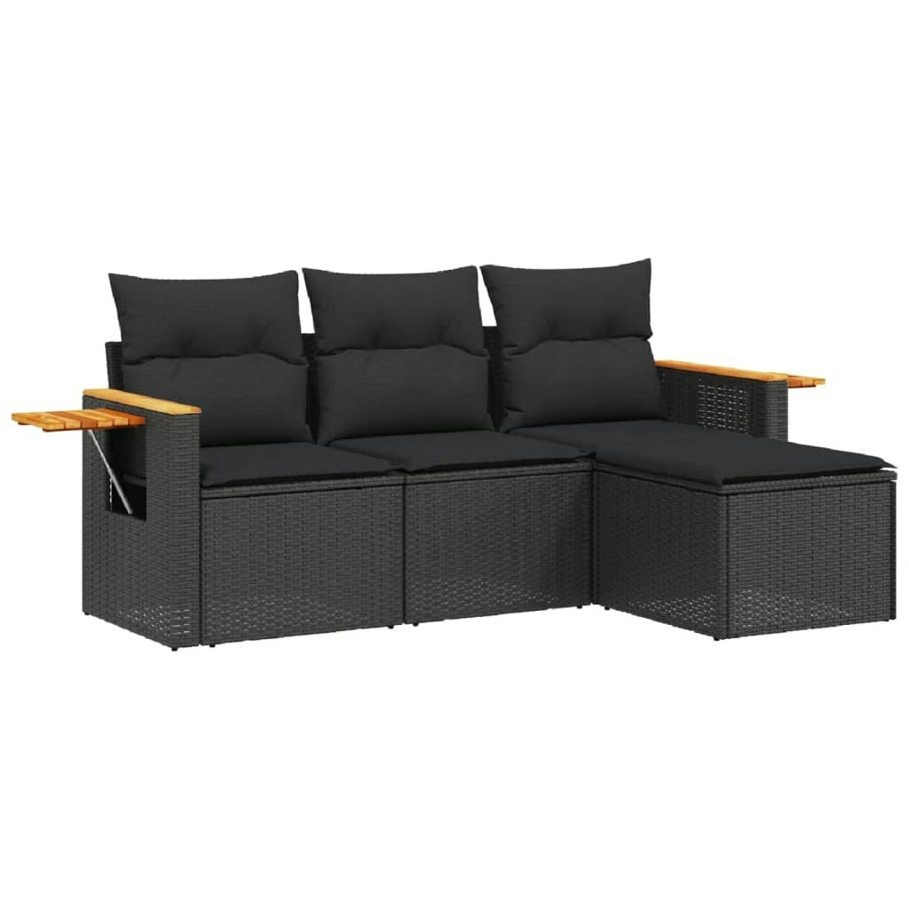 4 Piece Garden Sofa Set with Cushions Black Poly Rattan 3226741