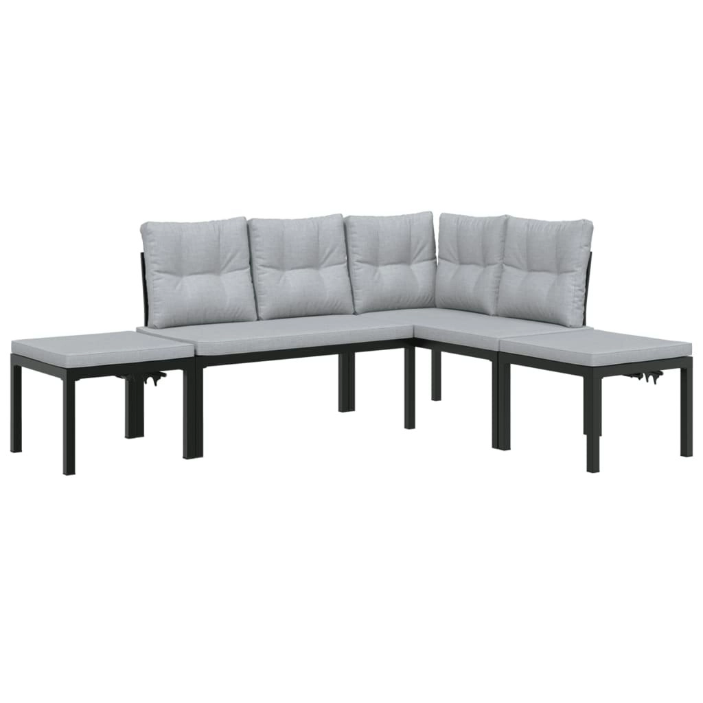 4 Piece Garden Sofa Set with Cushions Black Powder-coated Steel 3283662