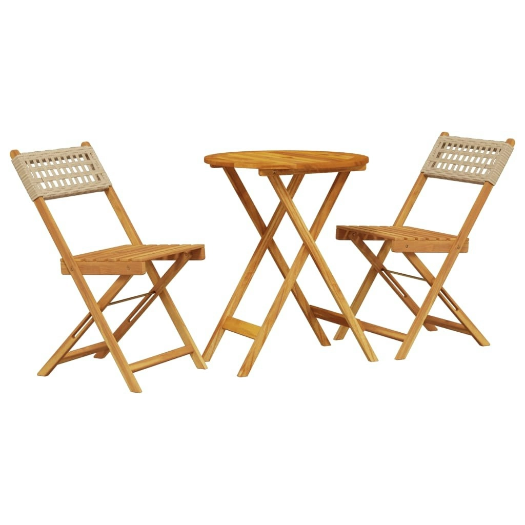 3 Piece Bistro Set Beige Poly Rattan and Solid Wood 3281744