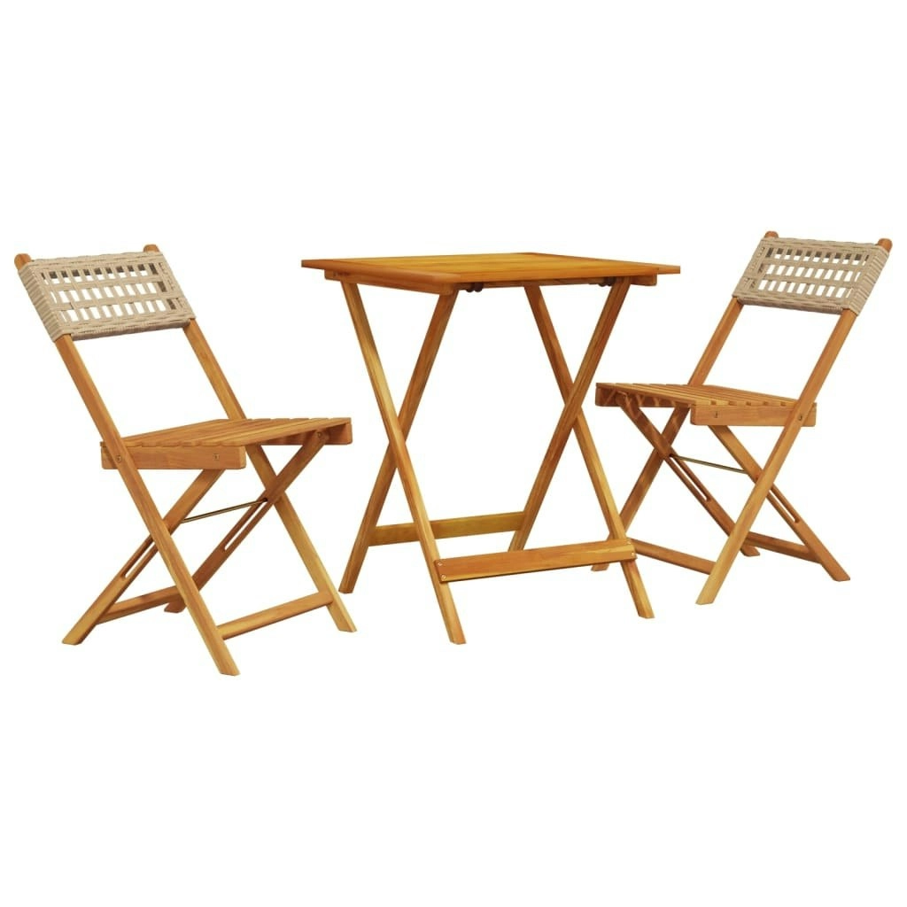 3 Piece Bistro Set Beige Poly Rattan and Solid Wood 3281756