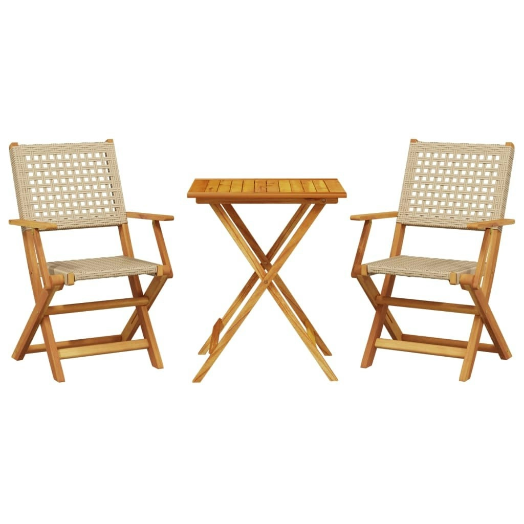 3 Piece Bistro Set Beige Poly Rattan and Solid Wood 3281804