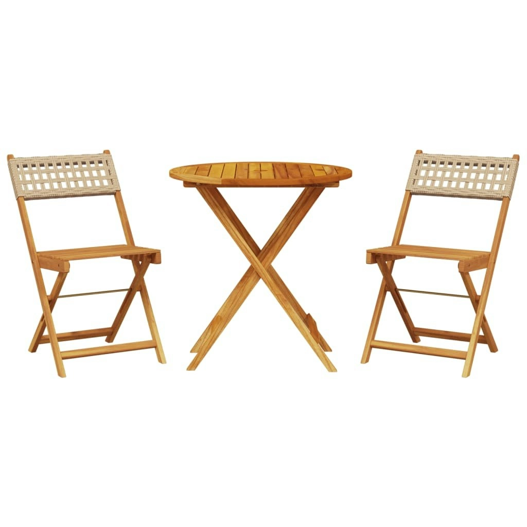 3 Piece Bistro Set Beige Poly Rattan and Solid Wood 3281840