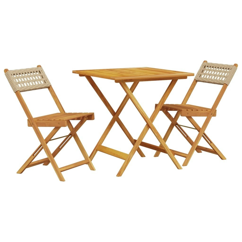 3 Piece Bistro Set Beige Poly Rattan and Solid Wood 3281864