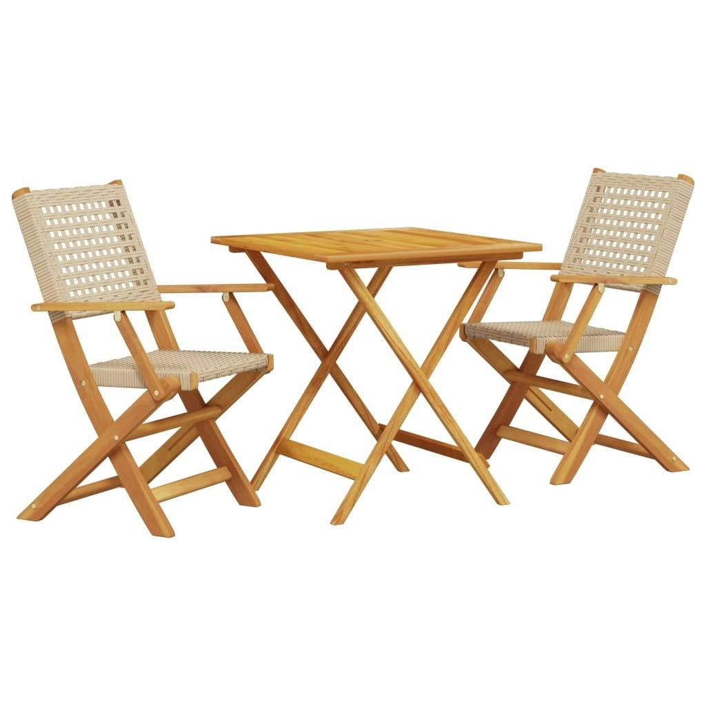 3 Piece Bistro Set Beige Poly Rattan and Solid Wood 3281876