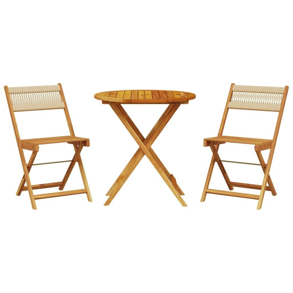 3 Piece Bistro Set Beige Polypropylene and Solid Wood 3281843