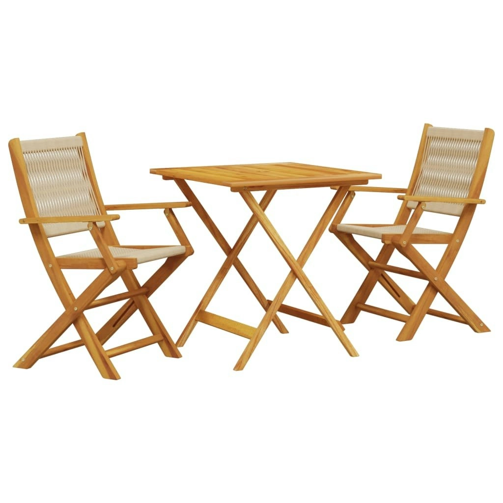 3 Piece Bistro Set Beige Polypropylene and Solid Wood 3281879