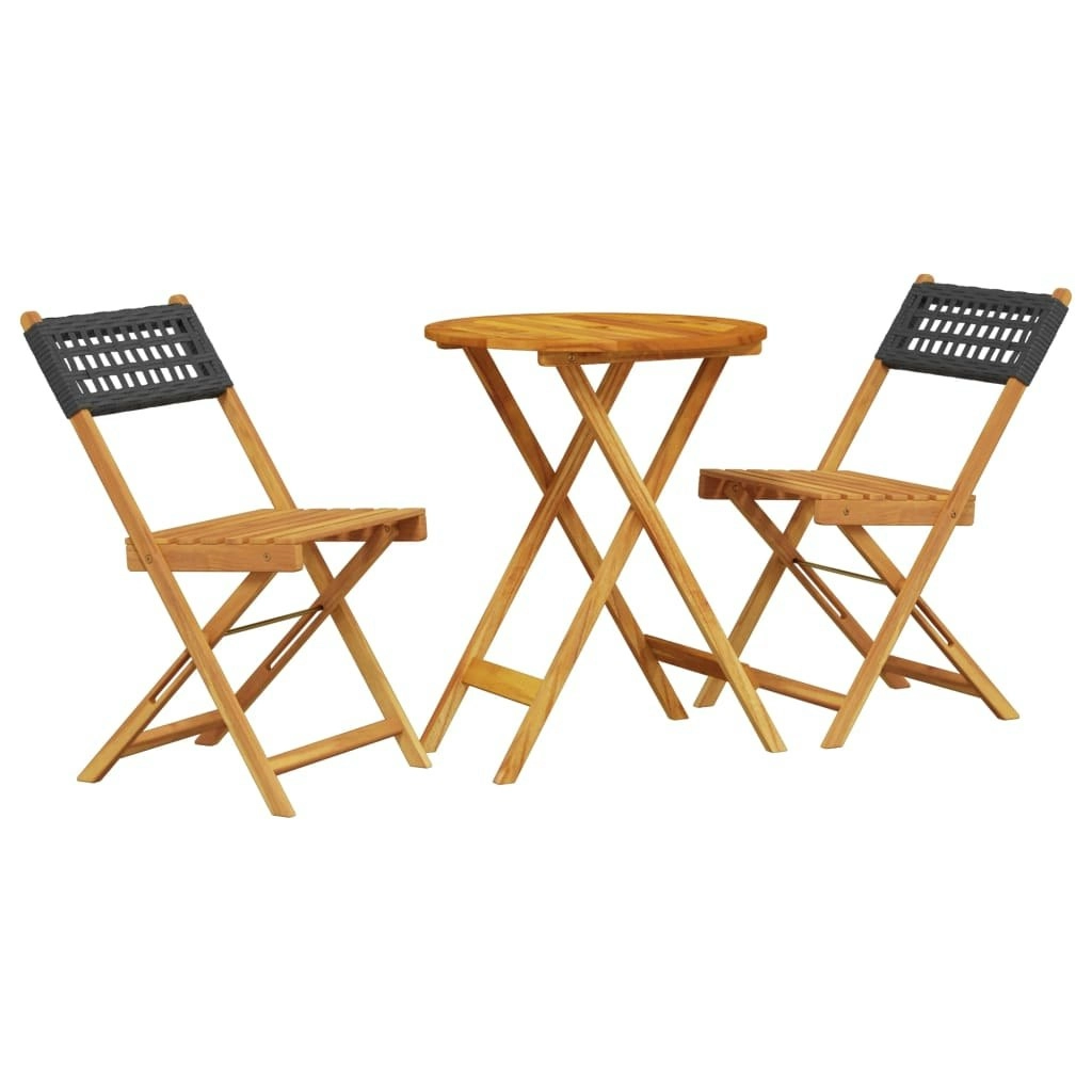 3 Piece Bistro Set Black Poly Rattan and Solid Wood 3281742