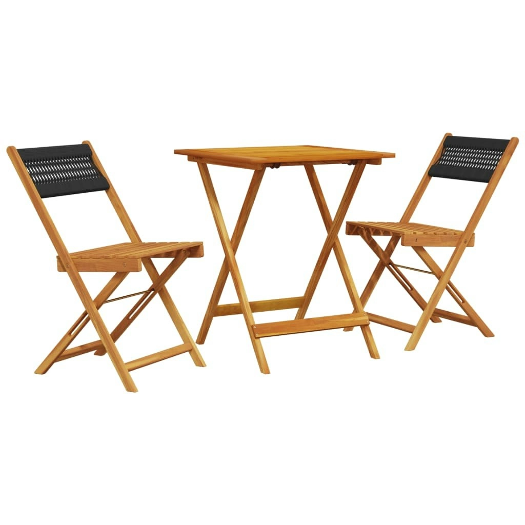 3 Piece Bistro Set Black Polypropylene and Solid Wood 3281757