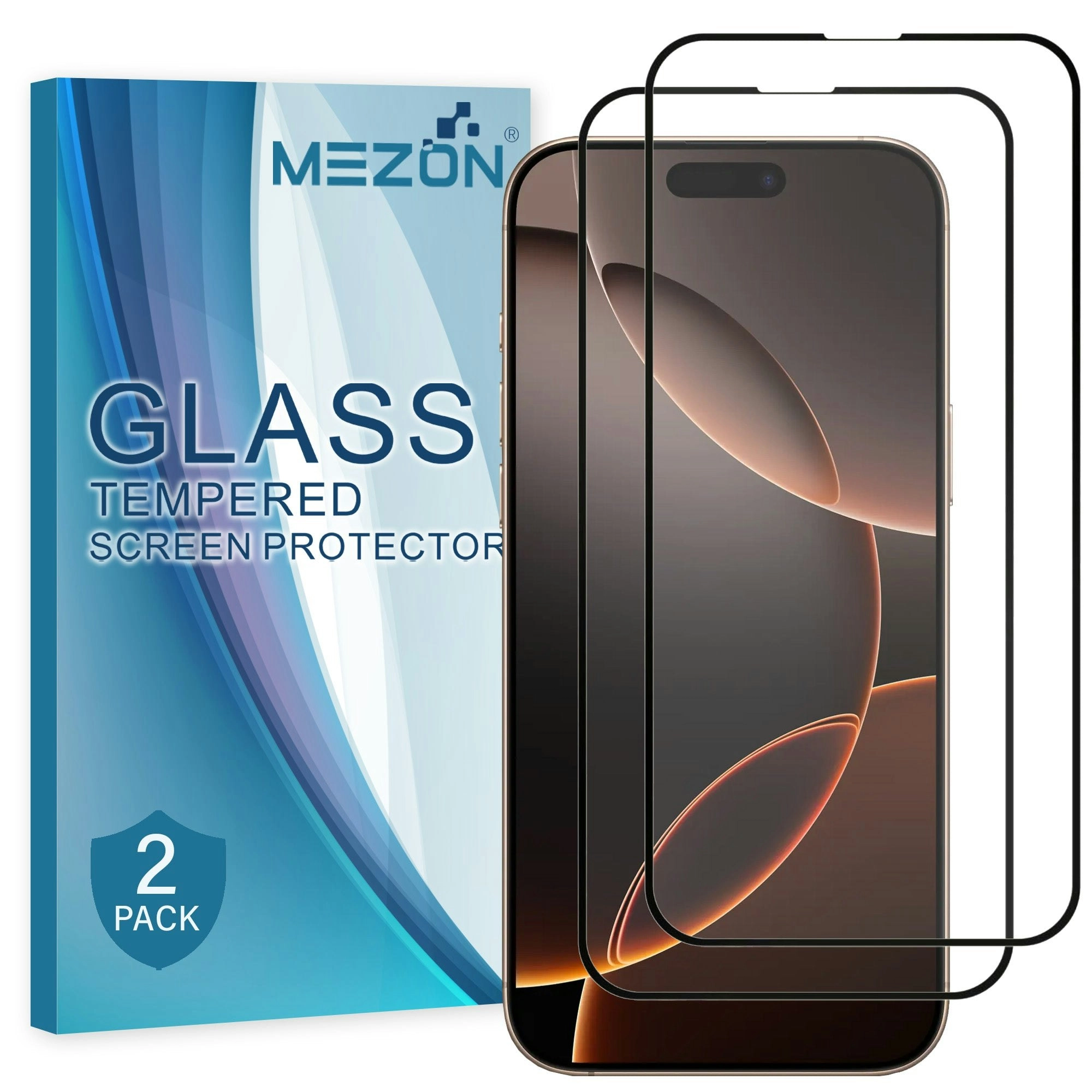 [2 Pack] MEZON Full Coverage Tempered Glass for iPhone 16 Pro (6.3") Crystal Clear Premium 9H HD Screen Protectors