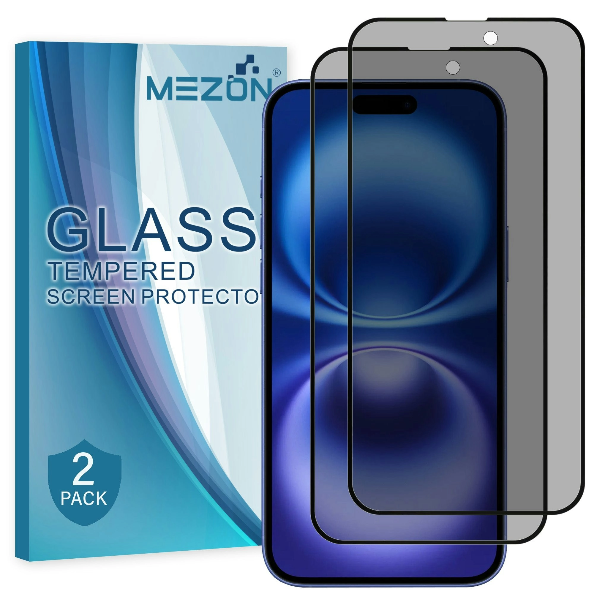 [2 Pack] MEZON Privacy Anti-Spy Full Coverage iPhone 16 Plus (6.7") Tempered Glass Premium 9H HD Screen Protectors