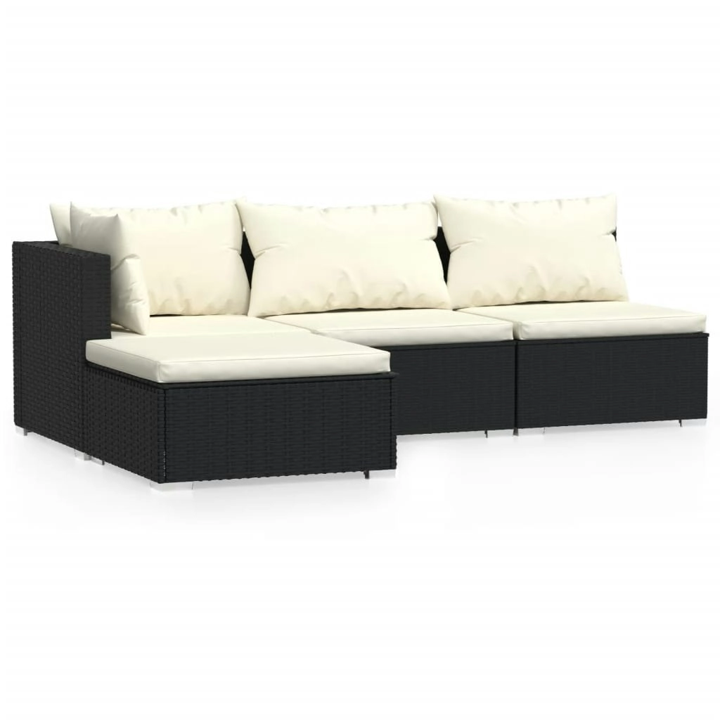 4 Piece Garden Lounge Set with Cushions Black Poly Rattan 317490