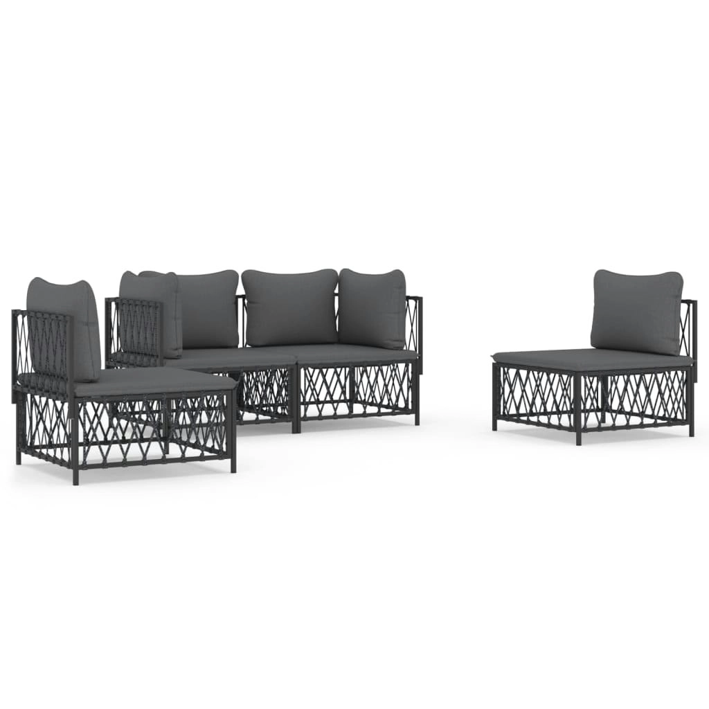 4 Piece Garden Lounge Set with Cushions Anthracite Steel 3186835