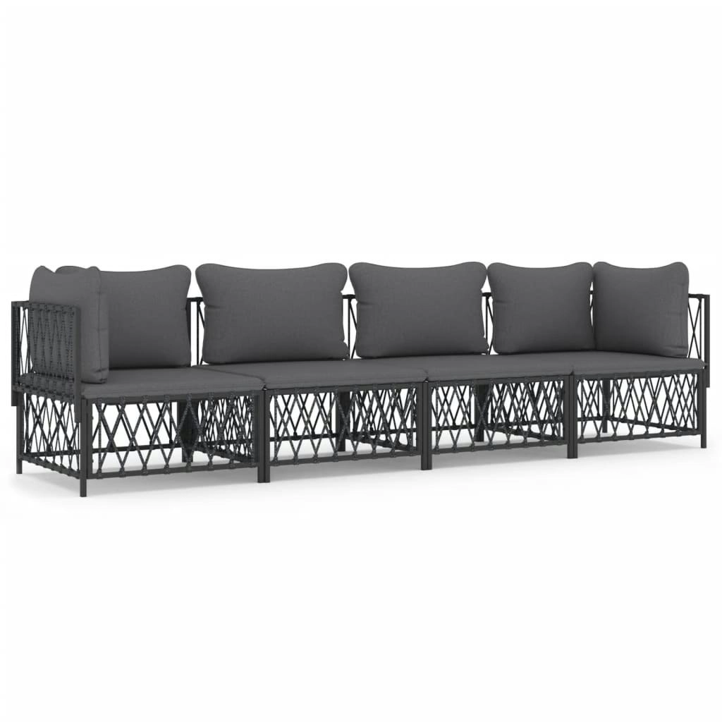 4 Piece Garden Lounge Set with Cushions Anthracite Steel 3186821