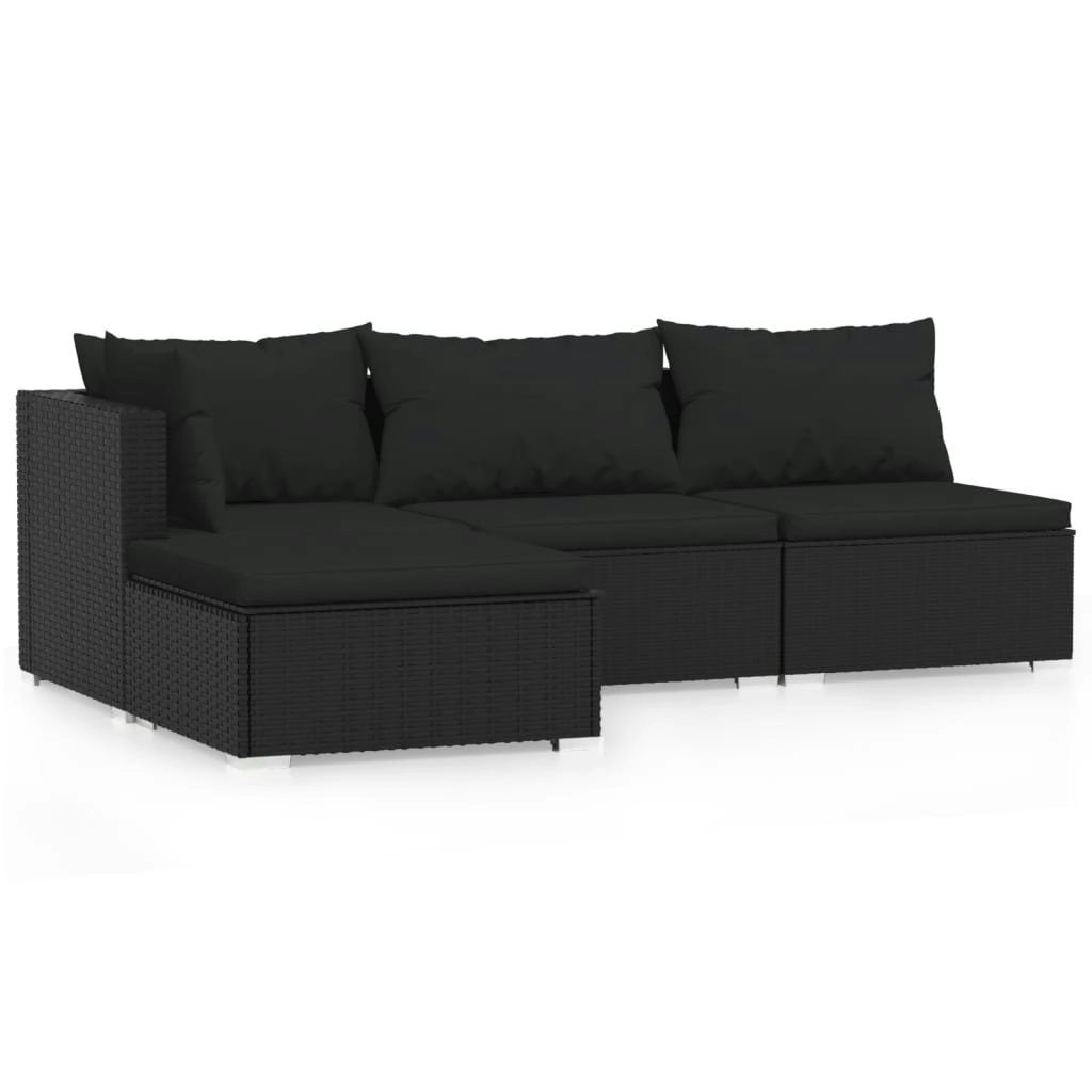 4 Piece Garden Lounge Set with Cushions Black Poly Rattan 317523