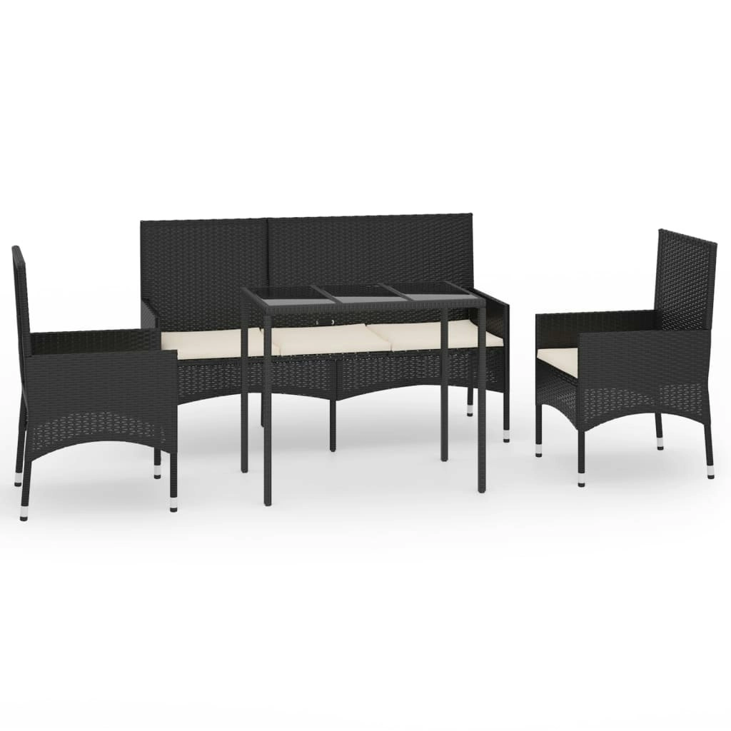 4 Piece Garden Lounge Set with Cushions Black Poly Rattan 319504