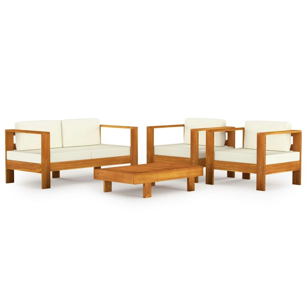 4 Piece Garden Lounge Set with Cream White Cushions Acacia Wood 3057929