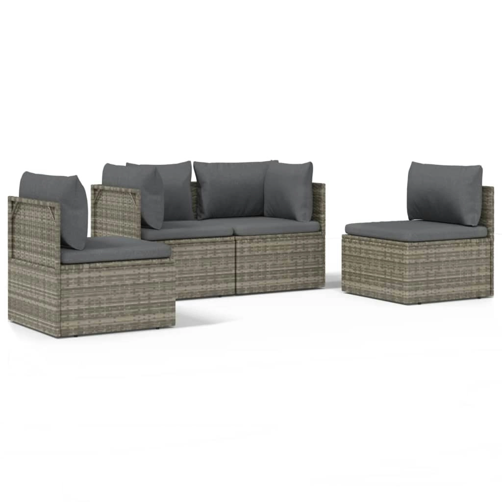 4 Piece Garden Lounge Set with Cushions Grey Poly Rattan 3157371