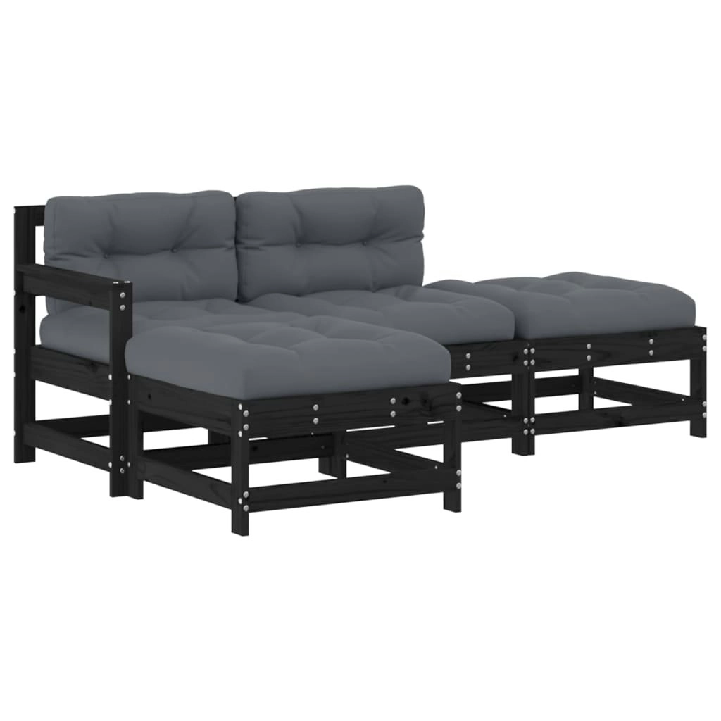 4 Piece Garden Lounge Set with Cushions Black Solid Wood 3186022