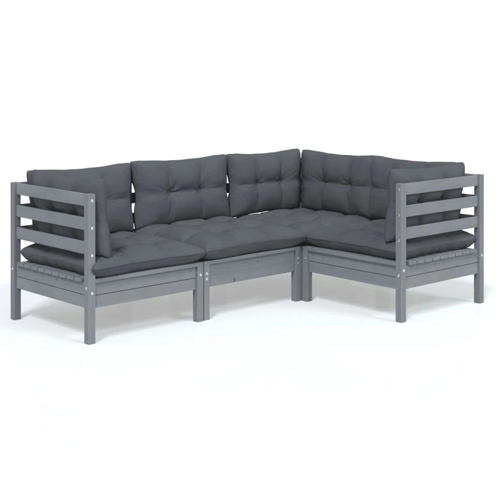 4 Piece Garden Lounge Set with Cushions Grey Pinewood 3096372