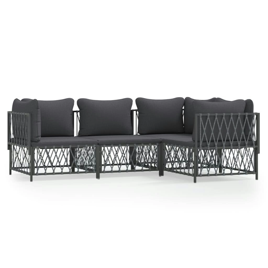 4 Piece Garden Lounge Set with Cushions Anthracite Steel 3186869