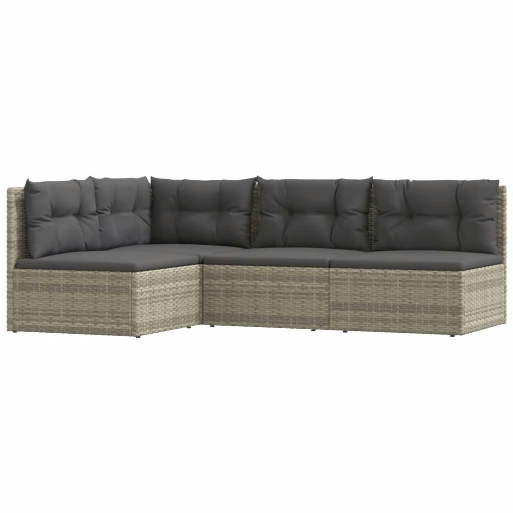 4 Piece Garden Lounge Set with Cushions Grey Poly Rattan 319607