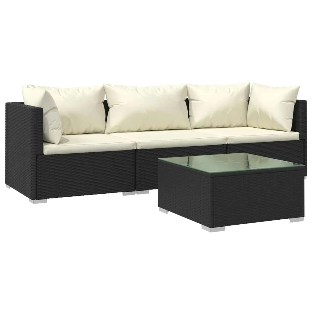 4 Piece Garden Lounge Set with Cushions Poly Rattan Black 3101415