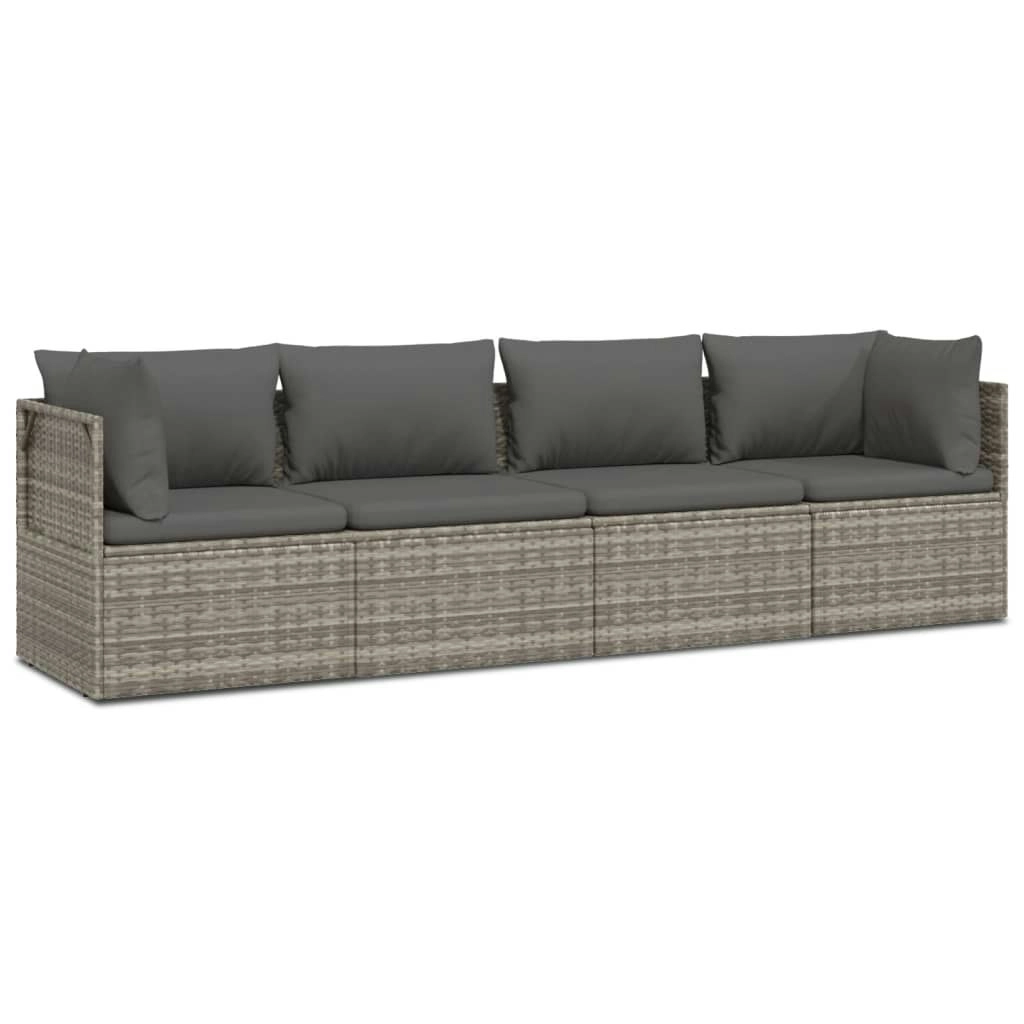 4 Piece Garden Lounge Set with Cushions Grey Poly Rattan 3157366