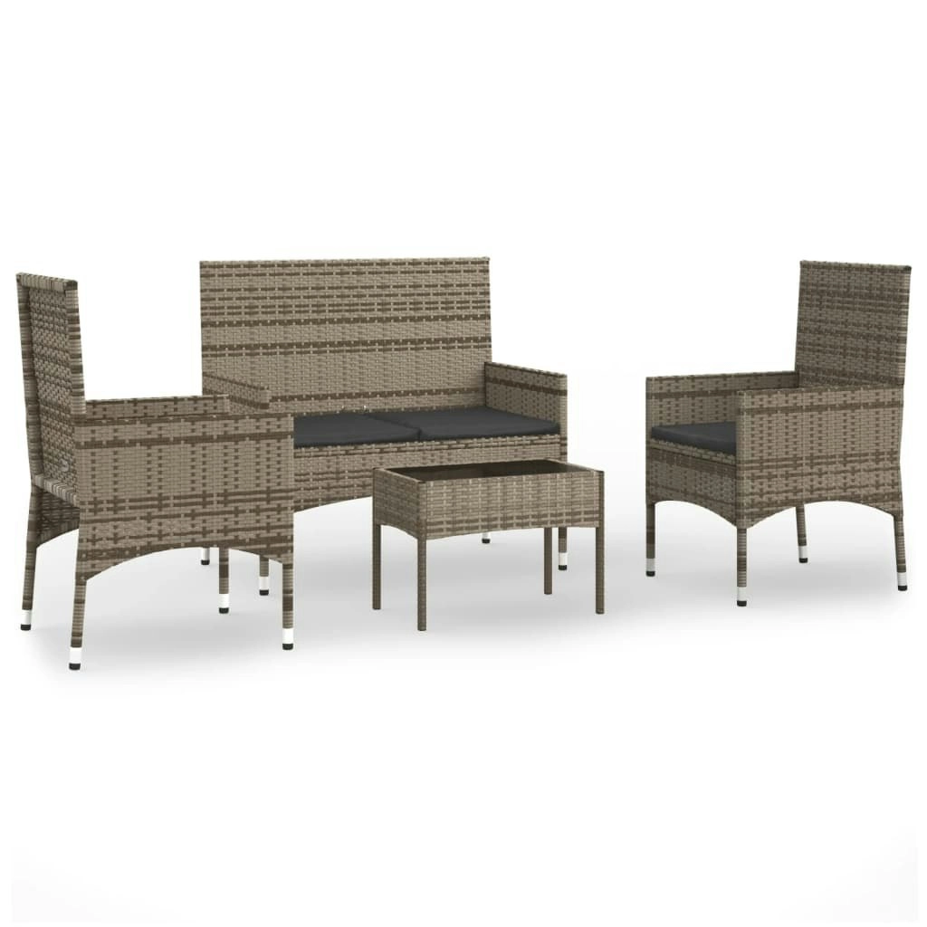 4 Piece Garden Lounge Set with Cushions Grey Poly Rattan 319497