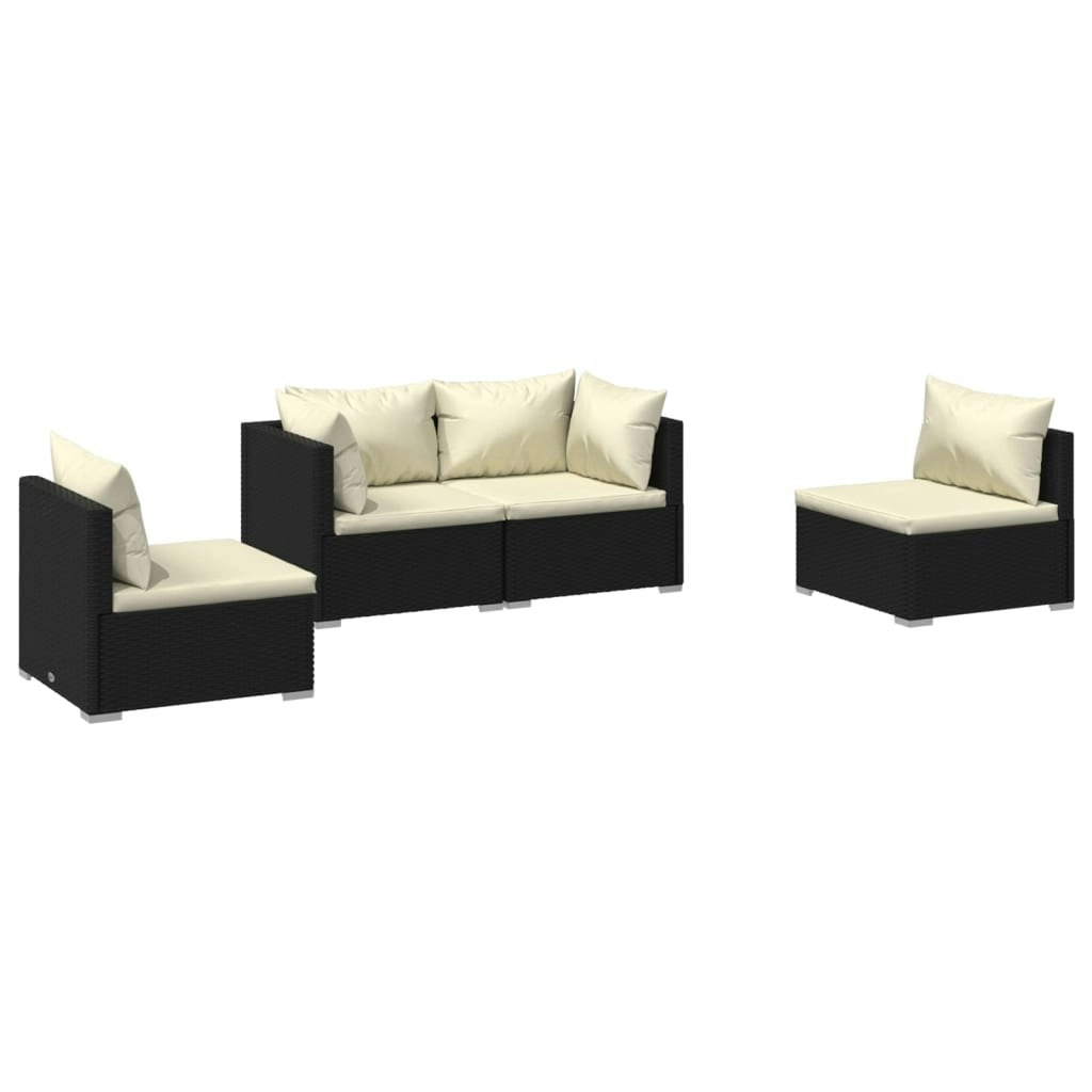 4 Piece Garden Lounge Set with Cushions Poly Rattan Black 3102167