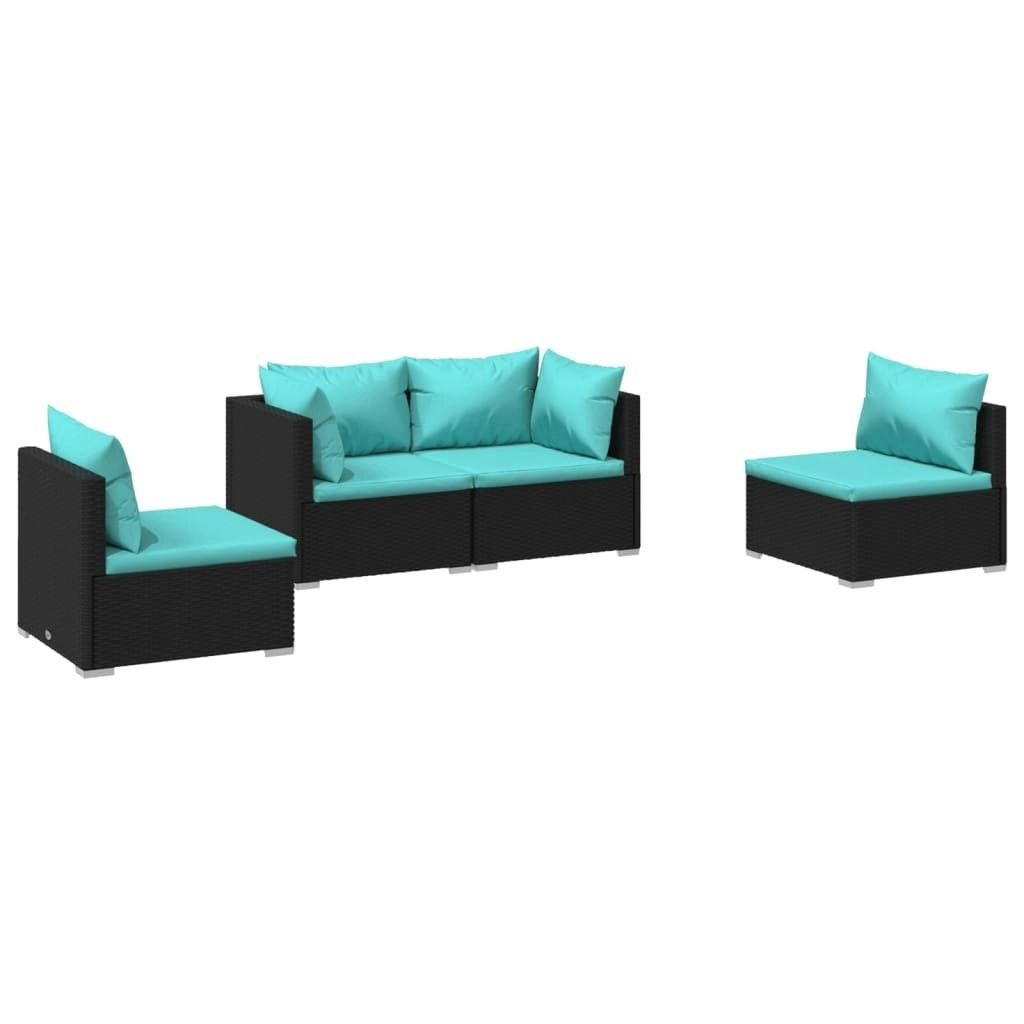 4 Piece Garden Lounge Set with Cushions Poly Rattan Black 3102169