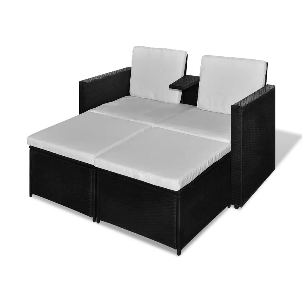 4 Piece Garden Lounge Set with Cushions Poly Rattan Black 40737