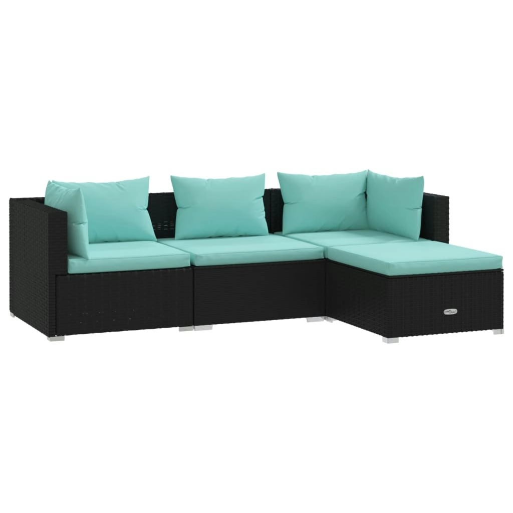 4 Piece Garden Lounge Set with Cushions Poly Rattan Black 3101641