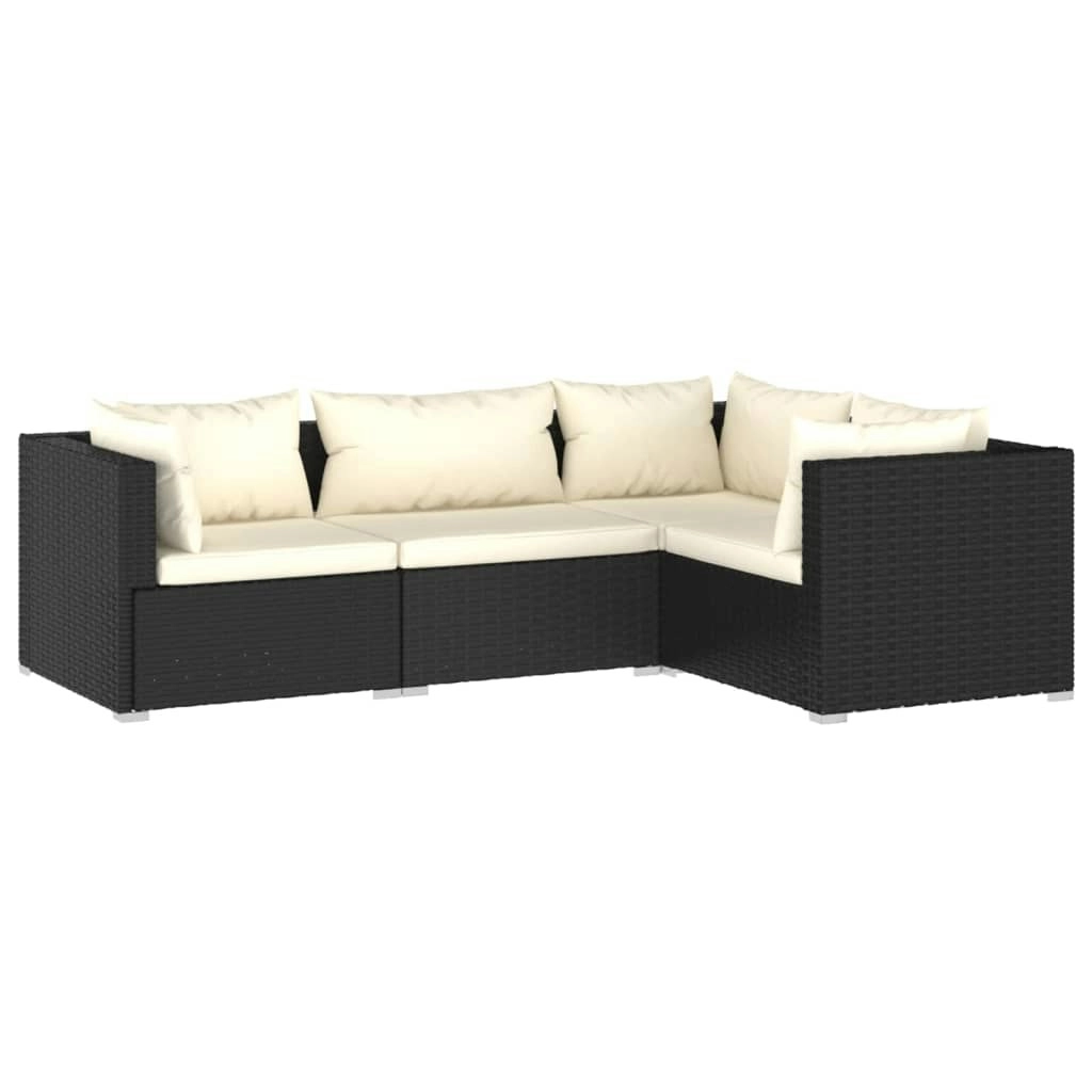 4 Piece Garden Lounge Set with Cushions Poly Rattan Black 3101671