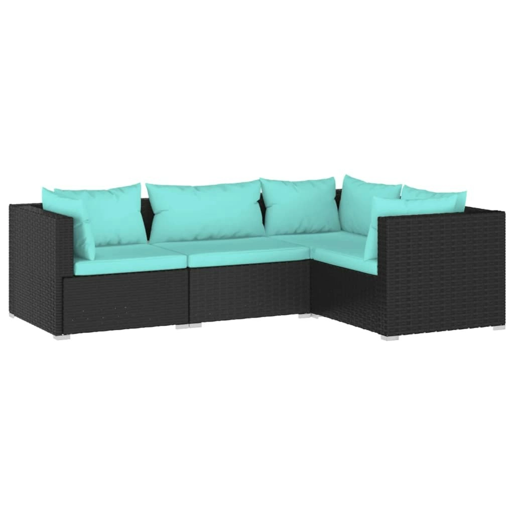 4 Piece Garden Lounge Set with Cushions Poly Rattan Black 3101673