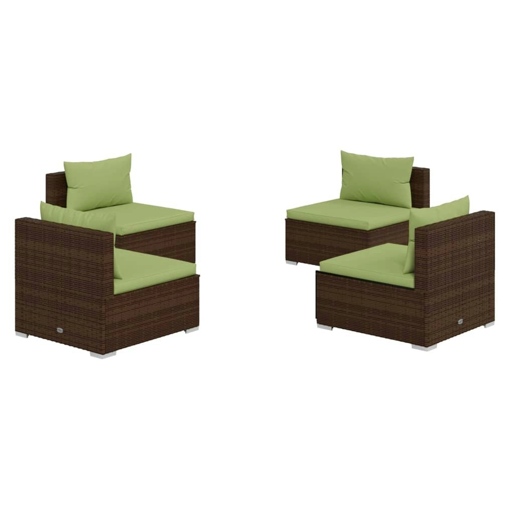 4 Piece Garden Lounge Set with Cushions Poly Rattan Brown 3101532