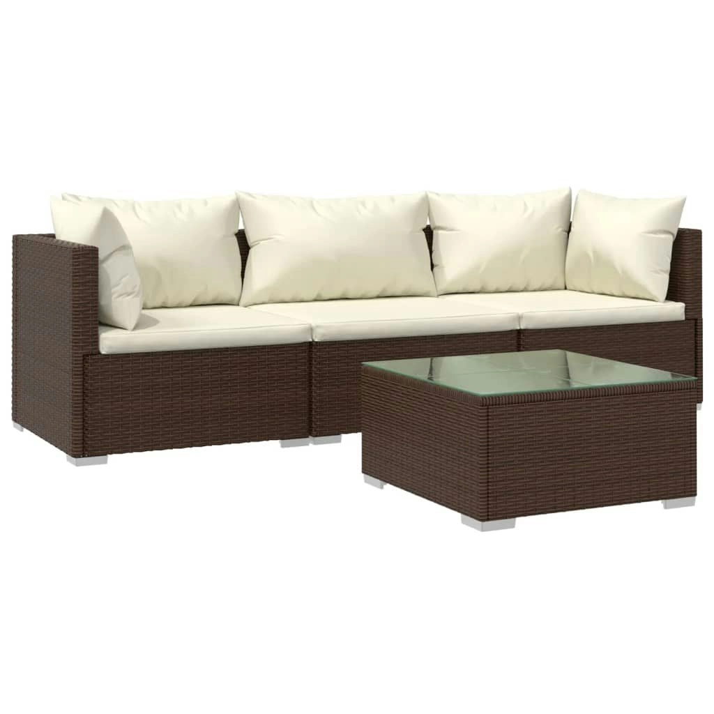 4 Piece Garden Lounge Set with Cushions Poly Rattan Brown 3101418