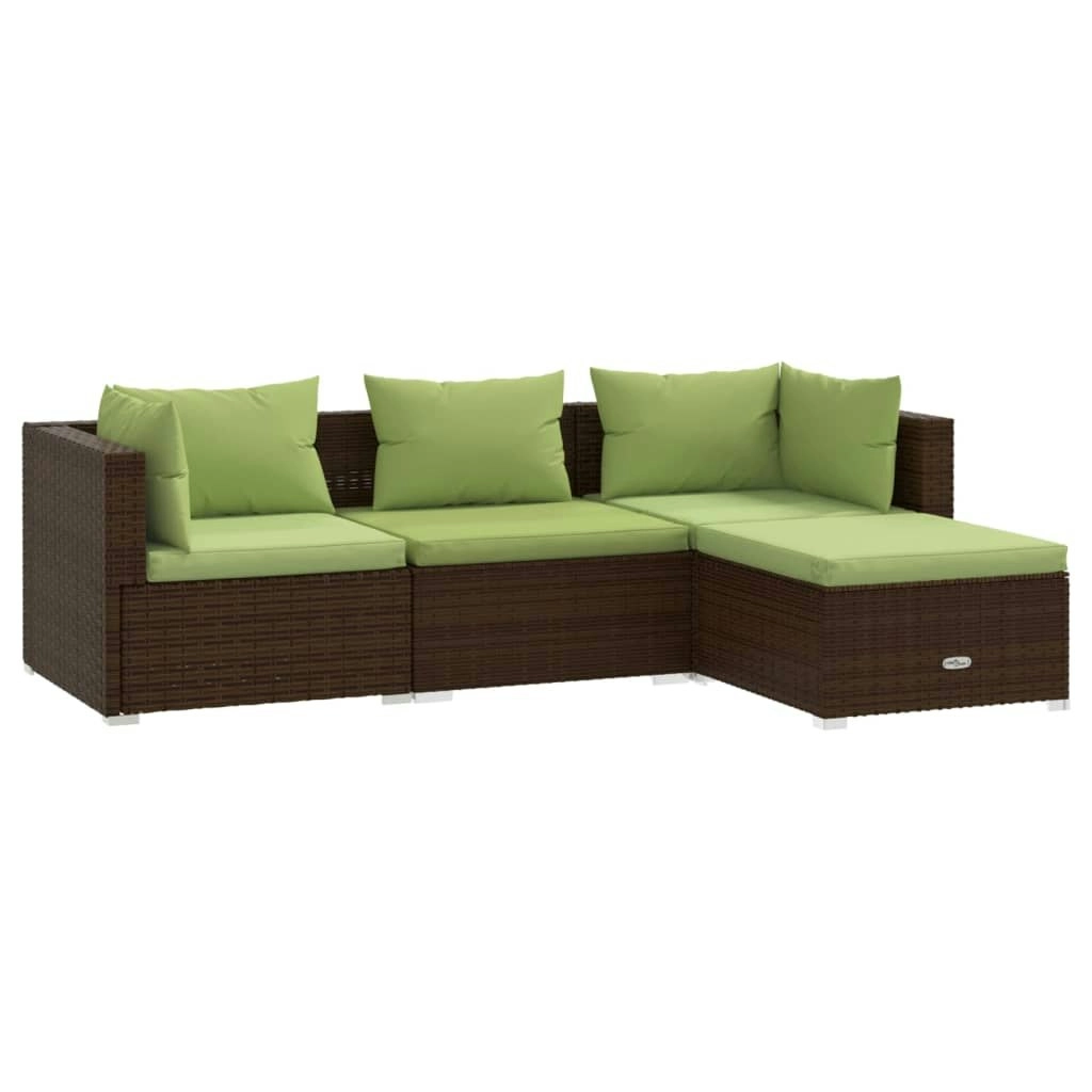 4 Piece Garden Lounge Set with Cushions Poly Rattan Brown 3101644