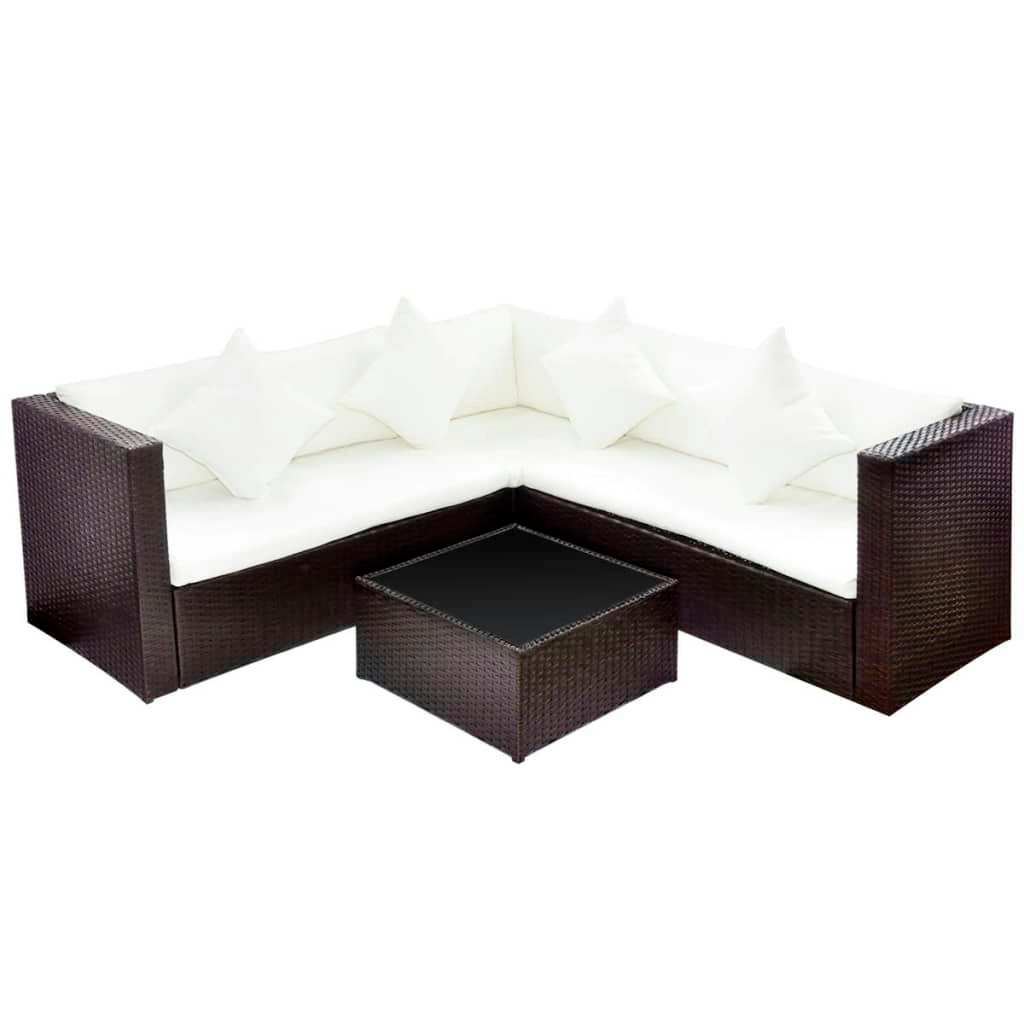 4 Piece Garden Lounge Set with Cushions Poly Rattan Brown 42894