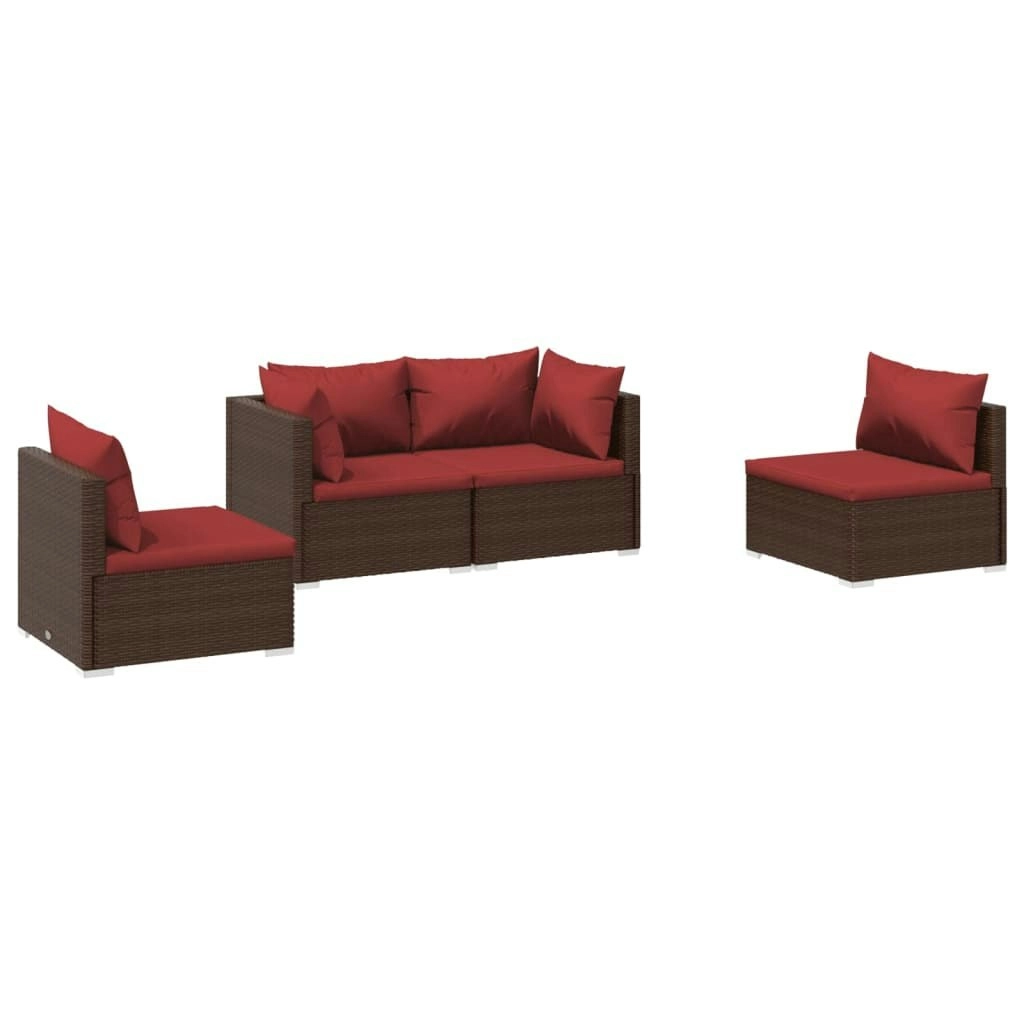 4 Piece Garden Lounge Set with Cushions Poly Rattan Brown 3102171