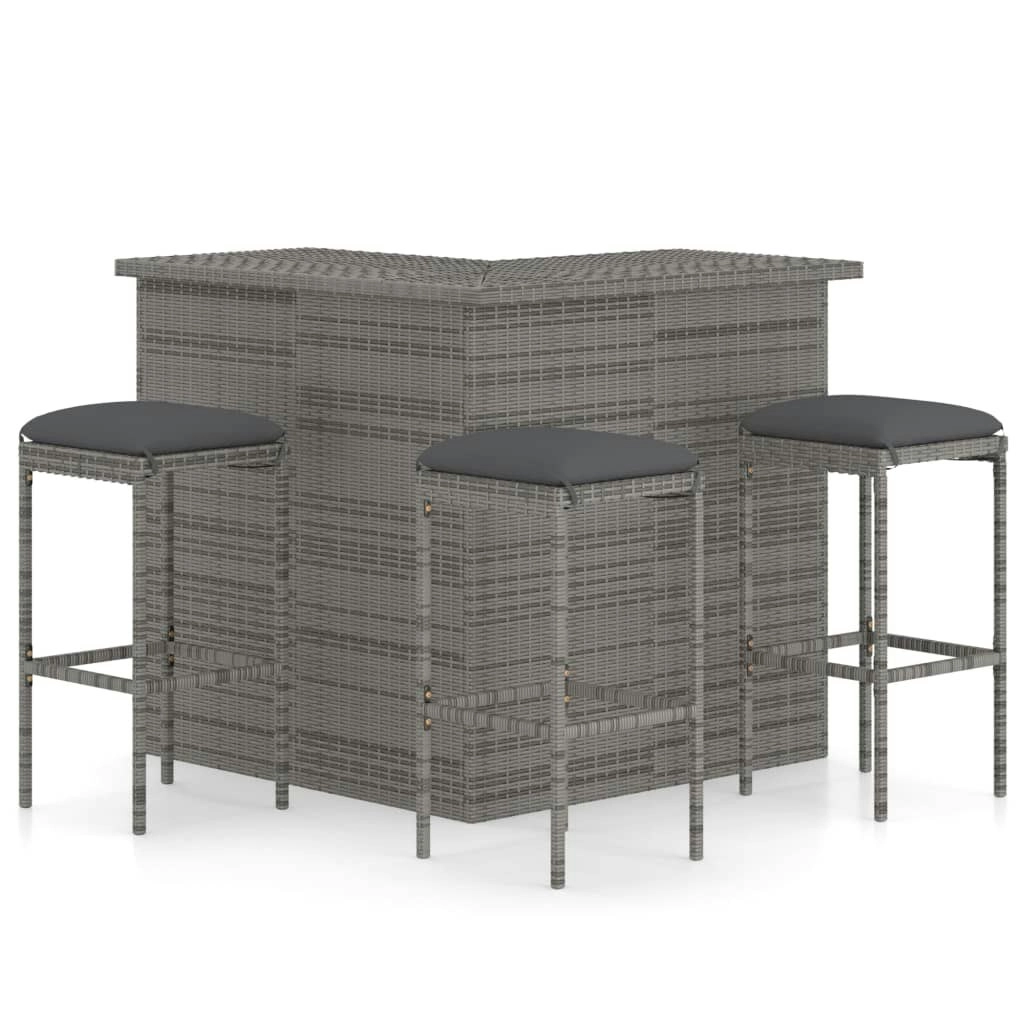 4 Piece Garden Bar Set with Cushions Poly Rattan Grey 3064924