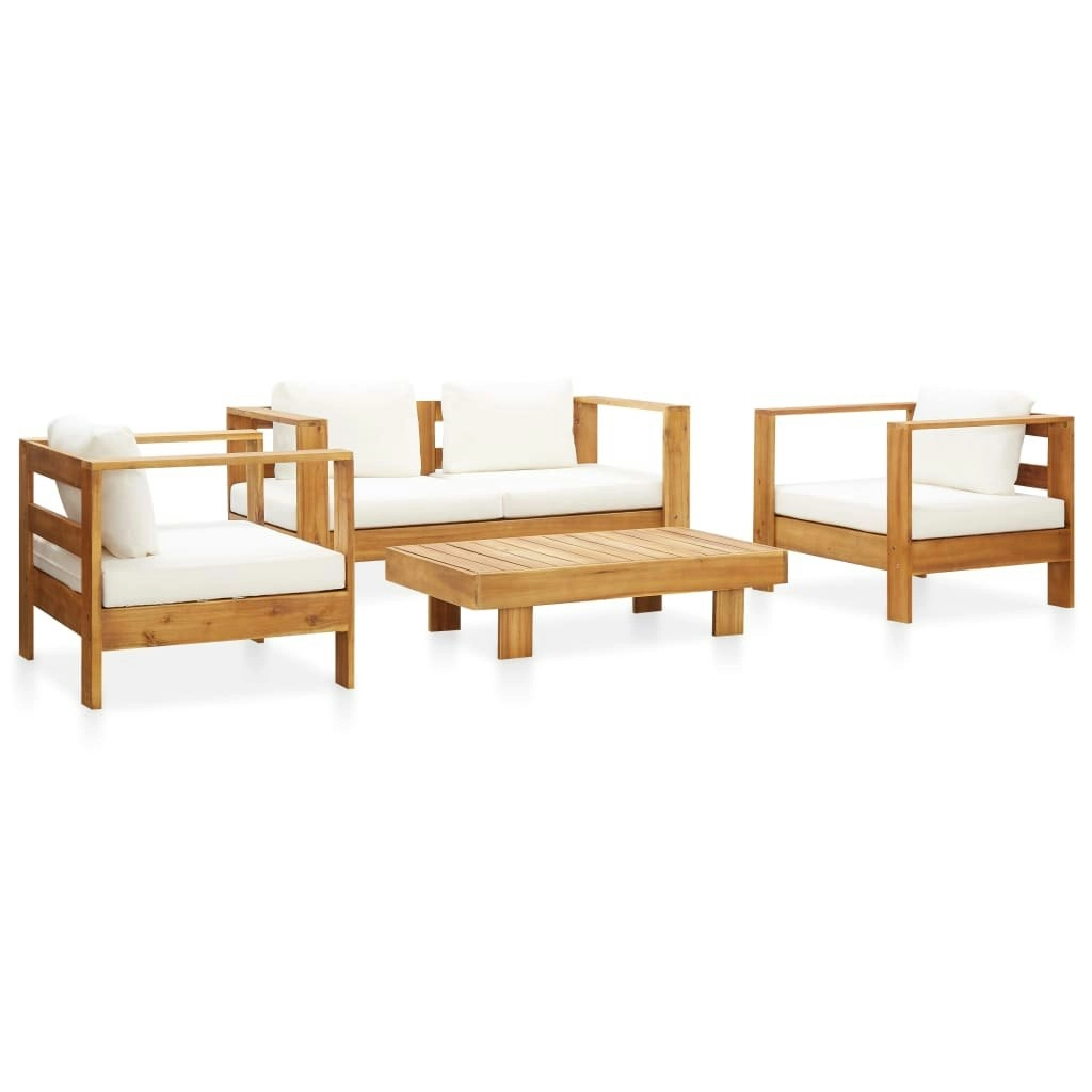 4 Piece Garden Lounge Set with Cushions Cream Solid Acacia Wood 278915