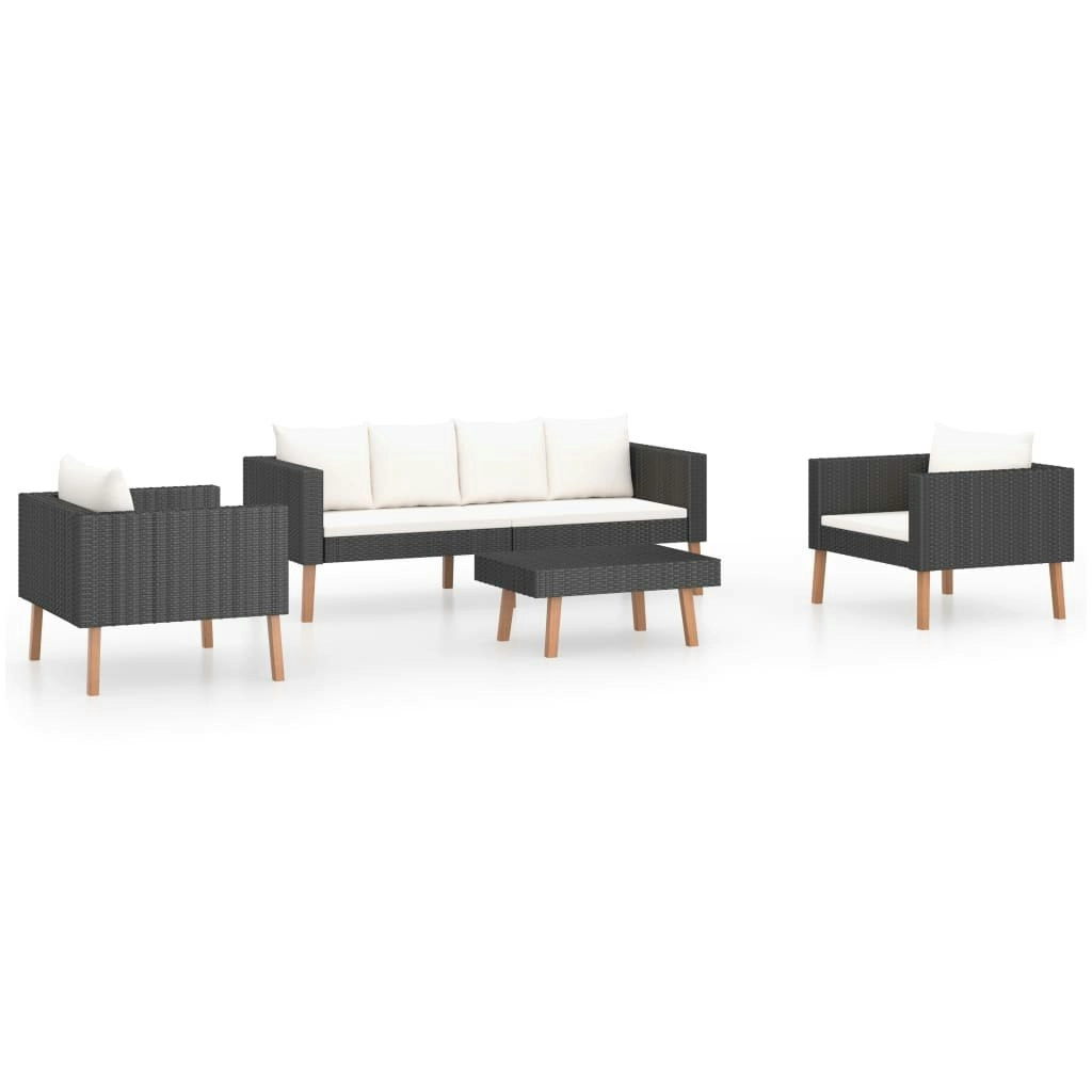 4 Piece Garden Lounge Set with Cushions Poly Rattan Black 3059334