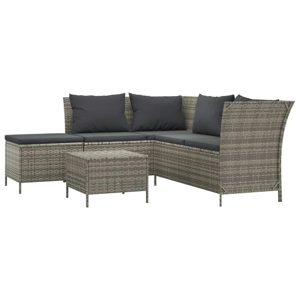 4 Piece Garden Lounge Set with Cushions Grey Poly Rattan 319691