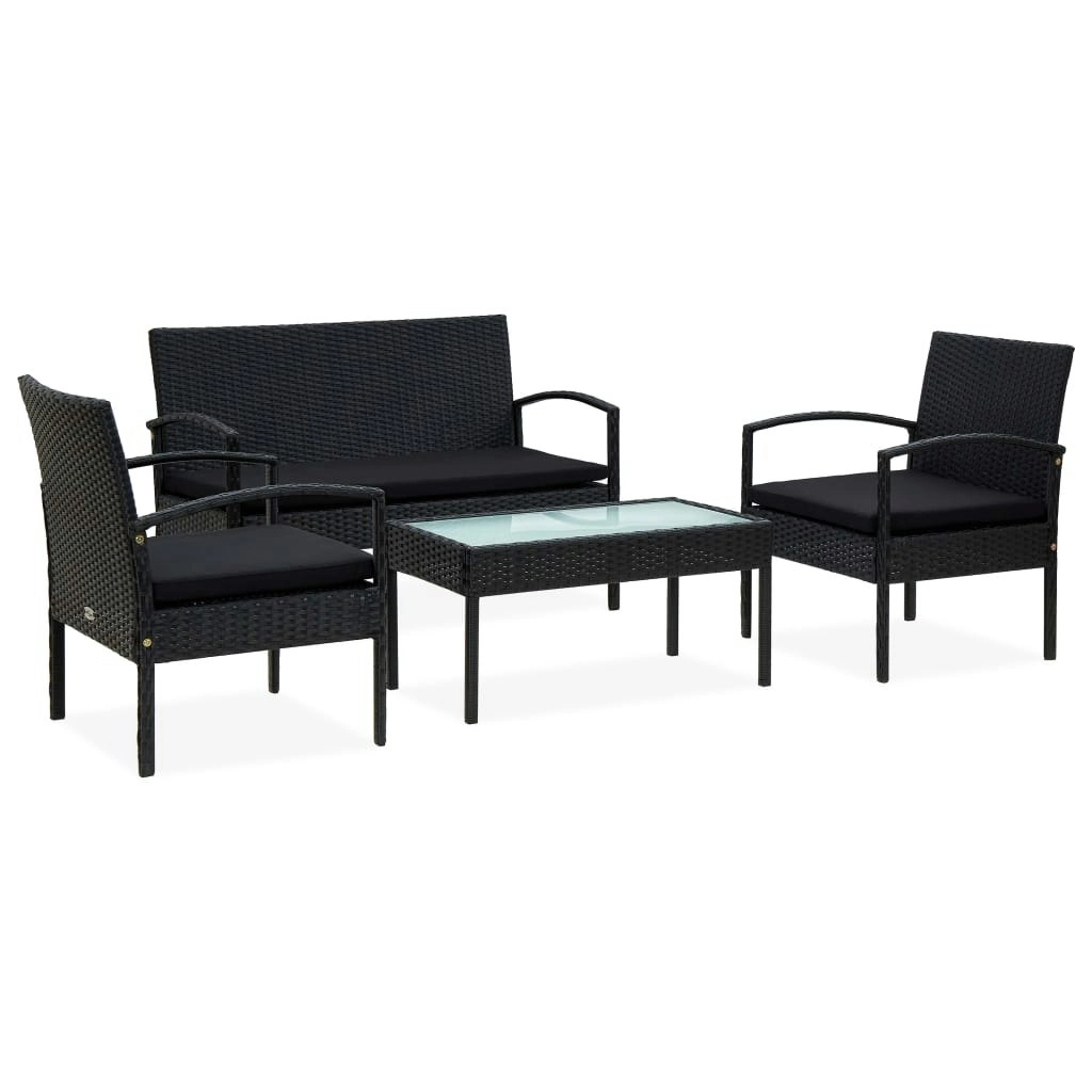 4 Piece Garden Lounge Set with Cushions Poly Rattan Black 45788